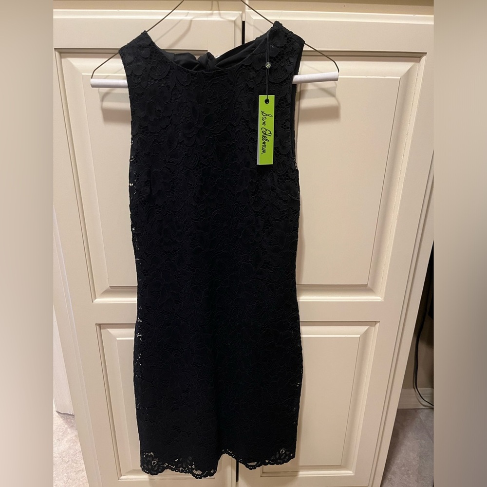sam edelman size 6 black lace dress with silk black bow in back